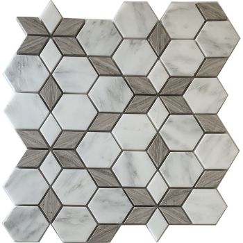 Мозаика Mozaico De Lux S-Mos SPTH2840-207R-8 Wood+White 300x260