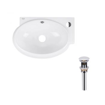 Комплект Qtap Leo: Раковина подвесная овальная правая 430x290x140 мм White + Донный клапан PU02O