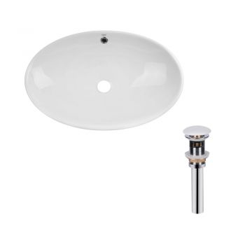 Комплект Qtap Dove: Раковина накладная овальная 625x415x150 мм White + Донный клапан PU02O