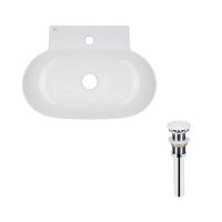 Комплект Qtap Cardinal: Раковина подвесная / накладная овальная 565х400х130 мм White + Донный клапан PU02