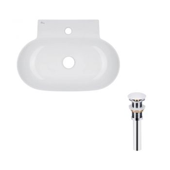 Комплект Qtap Cardinal: Раковина подвесная / накладная овальная 565х400х130 мм White + Донный клапан PU02