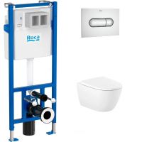 Комплект инсталляции Duplo Nova WC с кнопкой Duplo Nova Chrome + Унитаз с крышкой soft-close Ona Rimless Roca