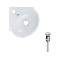 Комплект Qtap Leo N: Раковина подвесная угловая овальная 380x360x130 мм WHITE + Донный клапан PU02O