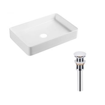 Комплект Qtap Tern: Раковина накладная прямоугольная 600x405x110 мм WHITE + Донный клапан PU02