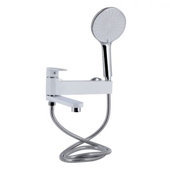 Смеситель для ванны Qtap Jay с поворотным изливом (c душевым гарнитуром) QTJAY260CRW45554 Chrome/White