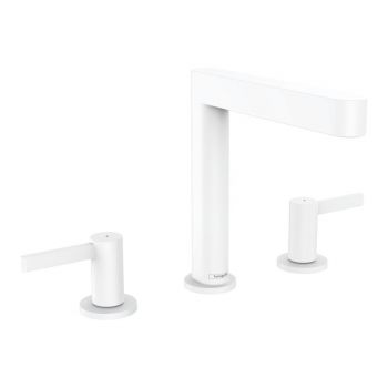 Змішувач для умивальника Hansgrohe Finoris 160 на 3 отвори з донним клапаном Push-Open, білий матовий (76034700)