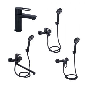 Комплект смесителей для ванной комнаты Lidz Latwa 001Black+Lidz Latwa 006Black+Lidz Latwa 005Black+Lidz Latwa 010Black