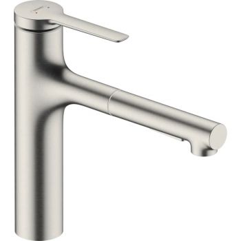 Смеситель кухонный Hansgrohe Zesis M33 160 2jet с вытяжным изливом, Stainless Steel Finish (74801800)