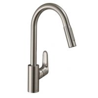 Змішувач для кухні Hansgrohe Focus 240 2jet з висувним виливом, сталевий (31815800)