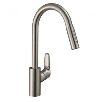 Змішувач для кухні Hansgrohe Focus 240 2jet з висувним виливом, сталевий (31815800)
