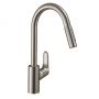 Змішувач для кухні Hansgrohe Focus 240 2jet з висувним виливом, сталевий (31815800)