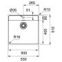 Кухонна мийка FRANKE MARIS MRX 210-50 TL, монтаж врівень (127.0598.750) 530х510 мм.