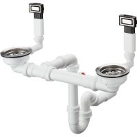 Сифон з переливом для мийки Hansgrohe D15-10 на 2 чаші, сталевий (43922800)