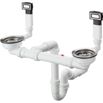 Сифон з переливом для мийки Hansgrohe D15-10 на 2 чаші, сталевий (43922800)